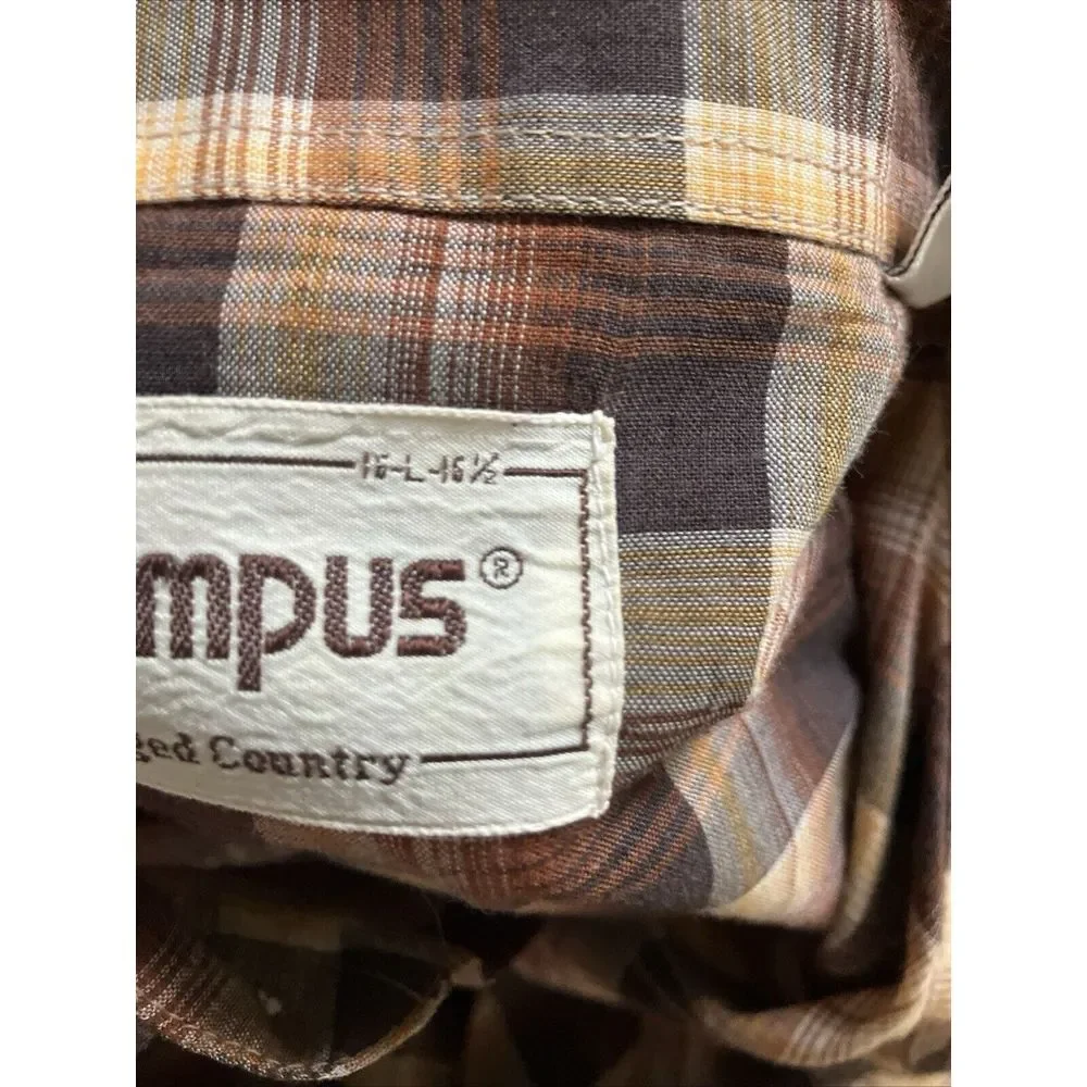 Vintage Campus Rugged Country Mens Brown Plaid Pearl Snap Western Shirt Large - Picture 7 of 8